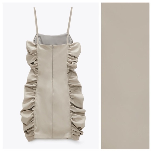 🌹NWT. Zara Draped Faux Leather Mini Dress Size XS. - Picture 4 of 8